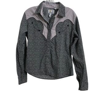 Panhandle Pearl Snap Button Down Shirt Woman’s Medium Tetro Weatern Blue Rodeo